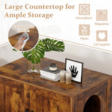 Tangkula Cat Litter Box Enclosure Furniture Indoor Wooden Cat House End Side Table Nightstand