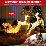 Tangkula 3-Piece Christmas Lighted Reindeer & Sleigh Set