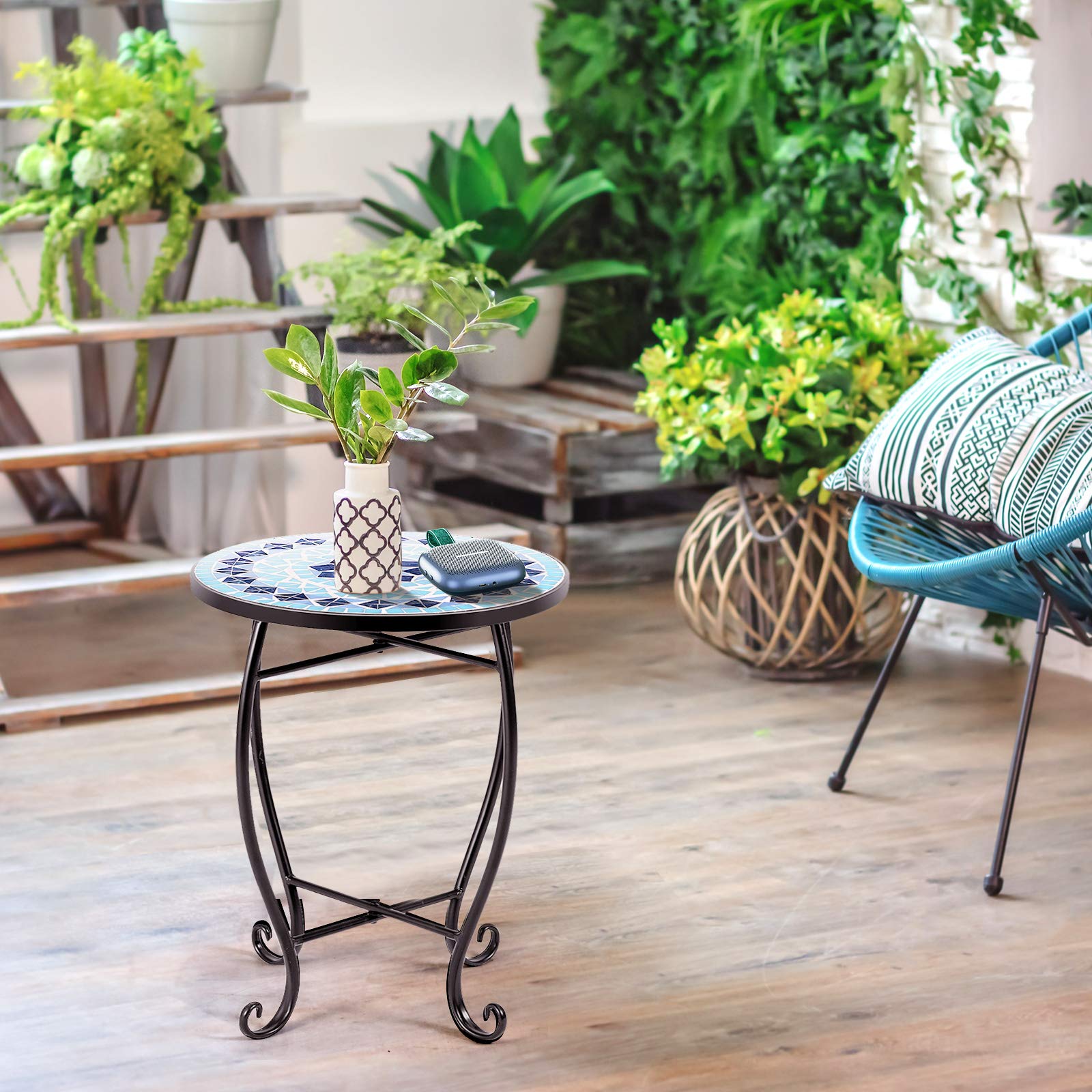 indoor plant stands and tables Tangkula Outdoor Side Table, 14" Mosaic Plant Stand, Round Accent Tabl – tangkula