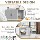 Tangkula Cat Litter Box Enclosure Furniture, Hidden Cat Washroom with Rubber Wood Legs & Mats