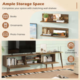 Tangkula Farmhouse TV Stand with 2 Wall Shelves