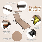 Tangkula Patio Chaise Lounge Chair, Outdoor Recliner with Wheels, Adjustable Canopy & Cupholder