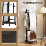 Tangkula Full Length Mirror with Coat Rack Swivel 55" Standing Floor Mirror on Wheels with Shelves