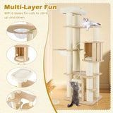 Tangkula Multi Layer Wood Cat Tower with Scratching Posts
