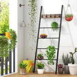 Tangkula Blanket Ladder, 5-Tier Ladder Shelf with 5 Removable Hooks