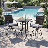 Tangkula 3 Pieces Outdoor Swivel Bar Set with Cushions and Sturdy Metal Frame