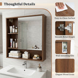 Tangkula Wall-Mounted Bathroom Mirror Cabinet w/2 Hidden Storage Shelves & 3 Open Storage Compartments