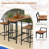Tangkula 5 Piece Acacia Wood Bar Table Set, Outdoor Bar Height Table & Chairs with Metal Frame & Footrest