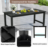 Tangkula HDPE Outdoor Dining Table 67” Patio Table with Wood-Like Tabletop and Umbrella Hole
