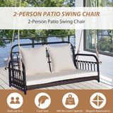 Tangkula Outdoor Wicker Porch Swing, 2-Person Hanging Seat with Seat & Back Cushions