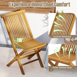 Tangkula 3 Piece Teak Wood Bistro Set, Outdoor Conversation Set with 2 Folding Chairs & Square Side Table
