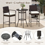 Tangkula 3 Piece Patio Rattan Heavy Duty Bar Height Glass Top Table & Chairs