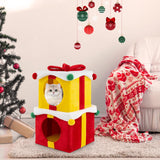 Tangkula 2 Gift Box Shaped Cute Christmas Cat House with Bow