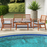 Tangkula 4 Pieces Outdoor Furniture Set, Acacia Wood Conversation Set w/Soft Seat Cushions