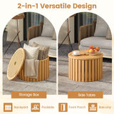 2-in-1 Outdoor Side Table with Storage Acacia Wood Slatted Coffee Table Round Slatted End Storage Box