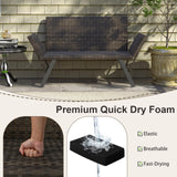 Tangkula Patio Convertible Sofa for 2 Quick Dry Foam Padded Rattan Loveseat