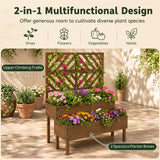 Tangkula 2-Tier Wooden Raised Garden Bed with Trellis