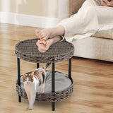 Tangkula 2-Tier Rattan Cat Nest