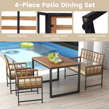 Tangkula 4 Piece Patio Dining Set, Outdoor Wood Dining Furniture W/ 2 Chairs & 1 Loveseat, 47” Acacia Wood Table W/Umbrella Hole
