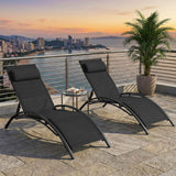 Tangkula Patio Chaise Lounges with 5-Position Backrest-Black