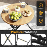 Tangkula 3 Piece PE Rattan Portaable Patio Round Dining Table and 2 Chairs