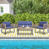 Tangkula 4 Piece Patio Chair Set, Acacia Wood Chair Set w/ 2 Chairs, 1 Loveseat & 1 Coffee Table