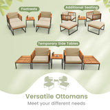 Tangkula 5 Pieces Acacia Wood Patio Furniture Set with Ottomans, Outdoor Conversation Set (Beige)