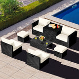 8-Piece Patio Furniture Set with Cover, 2 Ottomans, 2 Armless Sofas & Corner Sofas