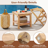 Tangkula Teak Wood Side Table with Storage