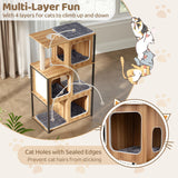 Tangkula Modern Cat Tree, 52 Inch Wooden Cat Condos with Metal Frame, Sisal Scratching Posts & Board