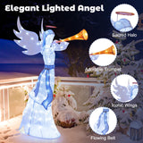 Tangkula 5 FT Christmas Lighted Angel with Trumpet, Outdoor Xmas Pre-Lit Angel with Halo