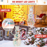 Tangkula 4 FT Christmas Lighted Iridescent Snowman, Pre-Lit Christmas Decoration with 100 White LED Lights
