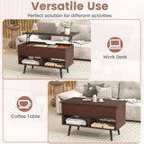 Tangkula Lift Top Coffee Table with Hidden Compartment & 2 Open Shelves