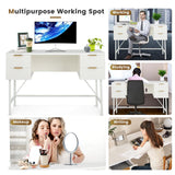 Tangkula White Desk with 4 Drawers, 48 Inch Home Office Desk with Storage, Writing Desk with Metal Frame for Bedroom, Study, Office