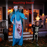 Tangkula 6.4 FT Halloween Standing Animatronics Zombie Nurse Holding Syring