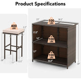 Tangkula 3 Pcs Patio Bar Set, Outdoor Rattan Bar Table and 2 Stools with Tempered Glass Tabletop, 2-Tier Storage