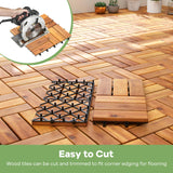 Tangkula 27 PCS Acacia Wood Interlocking Patio Deck Tiles, 12" x 12" Water-Resistant Indoor Outdoor Flooring