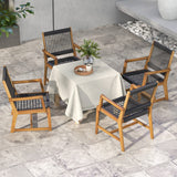 Tangkula Outdoor Acacia Wood Dining Chairs Set of 2, All-Weather Rope Woven Patio Chairs with Armrests