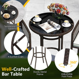 Tangkula Outdoor Heavy Duty Wicker Bar Height Table & 2 Cushioned Barstools