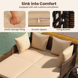 Tangkula Outdoor Rattan Double Daybed with Seat & Back Cushions