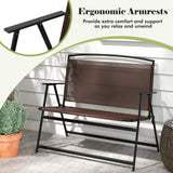 Tangkula Folding Outdoor Garden Bench, 2-Person Patio Bench with Backrest and Armrests