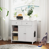 Tangkula 31.5 Inch Enclosed Cat Box Cabinet with 2 Storage Drawers Double Doors & 2 Open Shelves