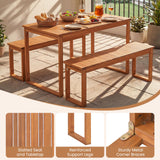 Tangkula 3 Pieces Acacia Wood Picnic Set with Outdoor Dining Table and 2 Benches for 4 People