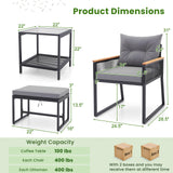 Tangkula 5 Piece Outdoor Conversation Set, Rattan Armchairs w/ Side Table & Ottomans
