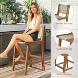 Tangkula Outdoor Natural Rattan Patio Teak Wood Barstool