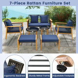Tangkula 7 Piece Outdoor Conversation Set, Patiojoy Rattan Chair Set with 2 Coffee Tables & 2 Ottomans