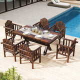 Tangkula Outdoor Wooden Patio Dining Chair with Armrests and Reclined High Backrest