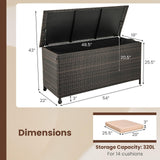 Tangkula Rattan Deck Box, 85 Gallon Storage Container with Waterproof Liner, Wheels & Gas Strut