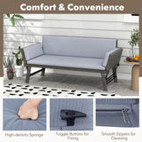 Tangkula Outdoor Convertible Sofa Daybed with Adjustable Armrests, PE Rattan Patio Couch Furniture with Thick Cushions