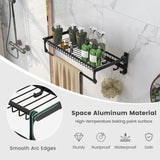 Tangkula Foldable Bathroom Shelf, Wall Mounted Bathroom Shelf Rack w/Adjustable Bar & Movable Hooks